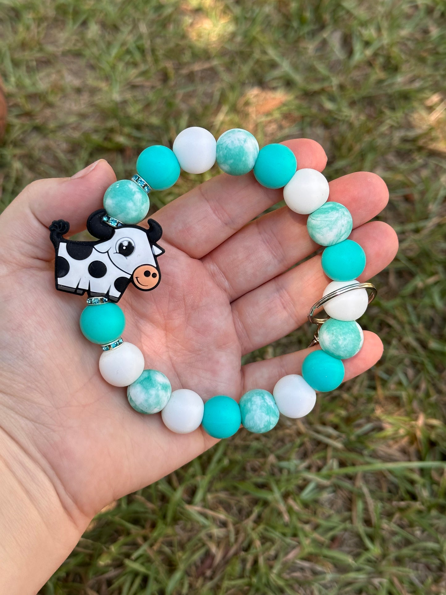 Teal Cow Keyring