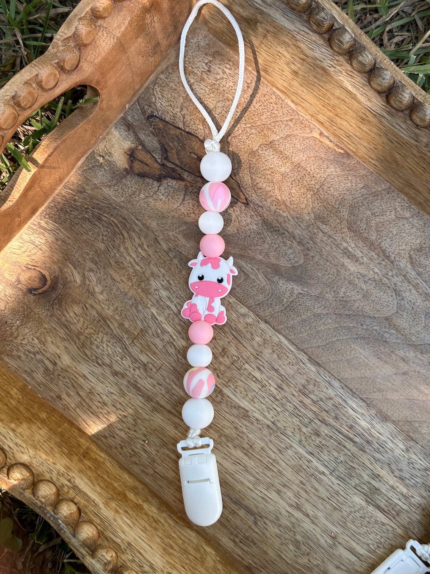 Pink Cow Paci Clip